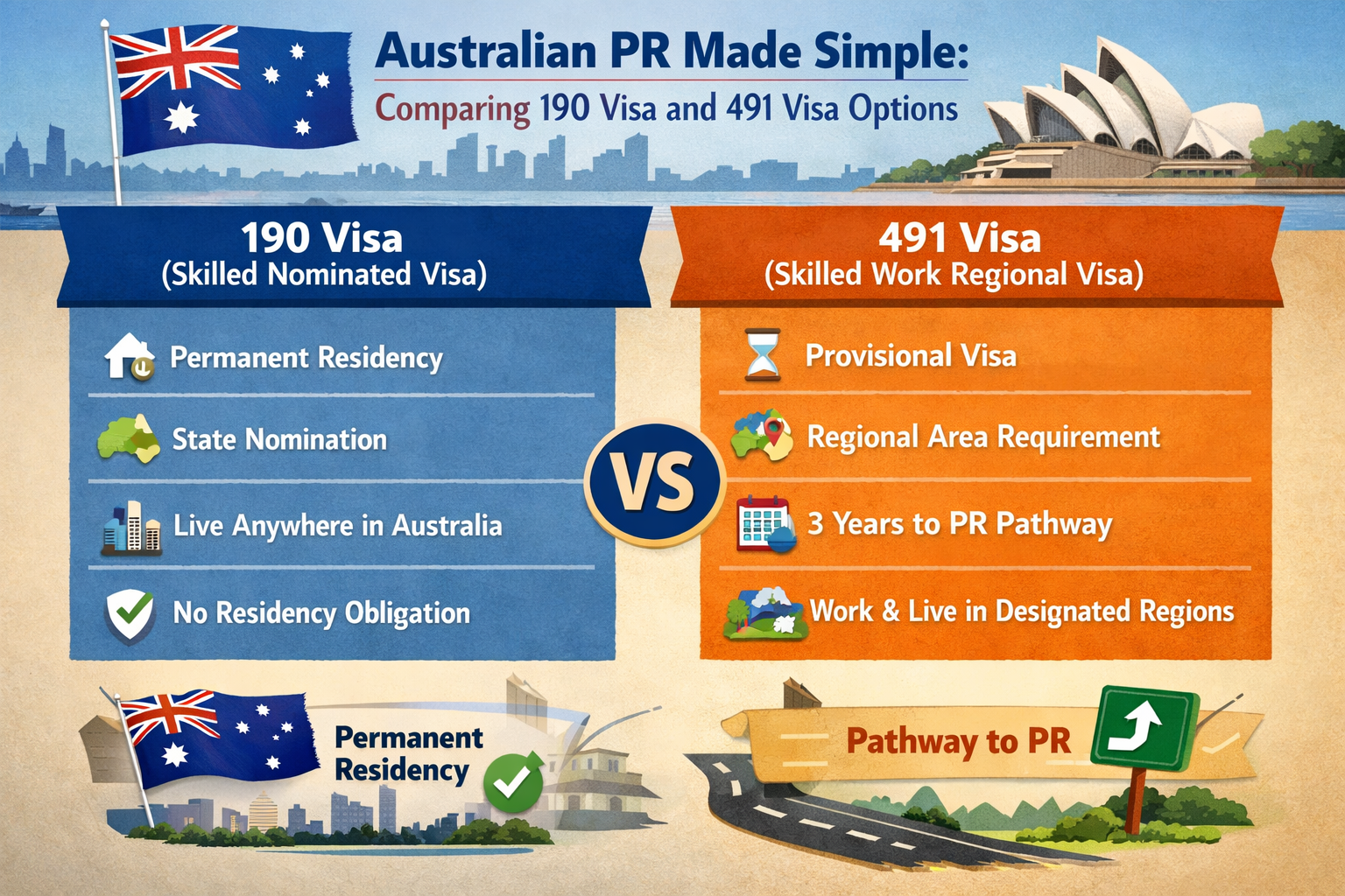 Australian PR Made Simple: Comparing 190 Visa and 491 Visa Options