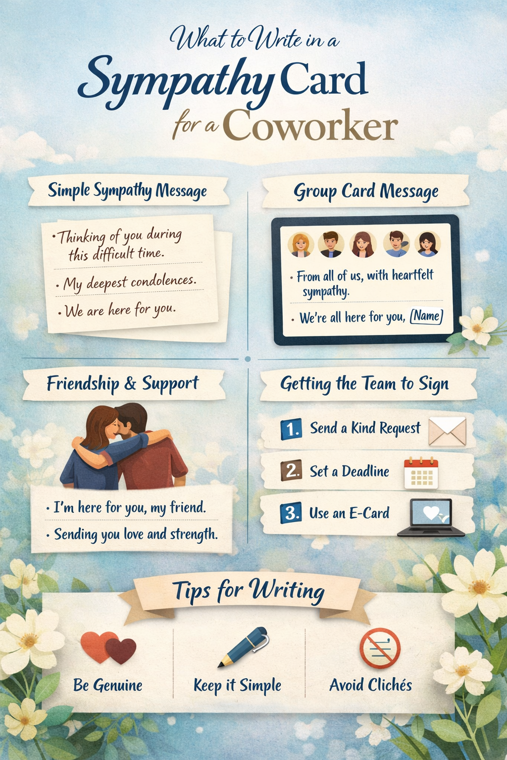 What to Write in a Sympathy Card for Coworker: Group Messages, Friendship Notes & Team Card Etiquette