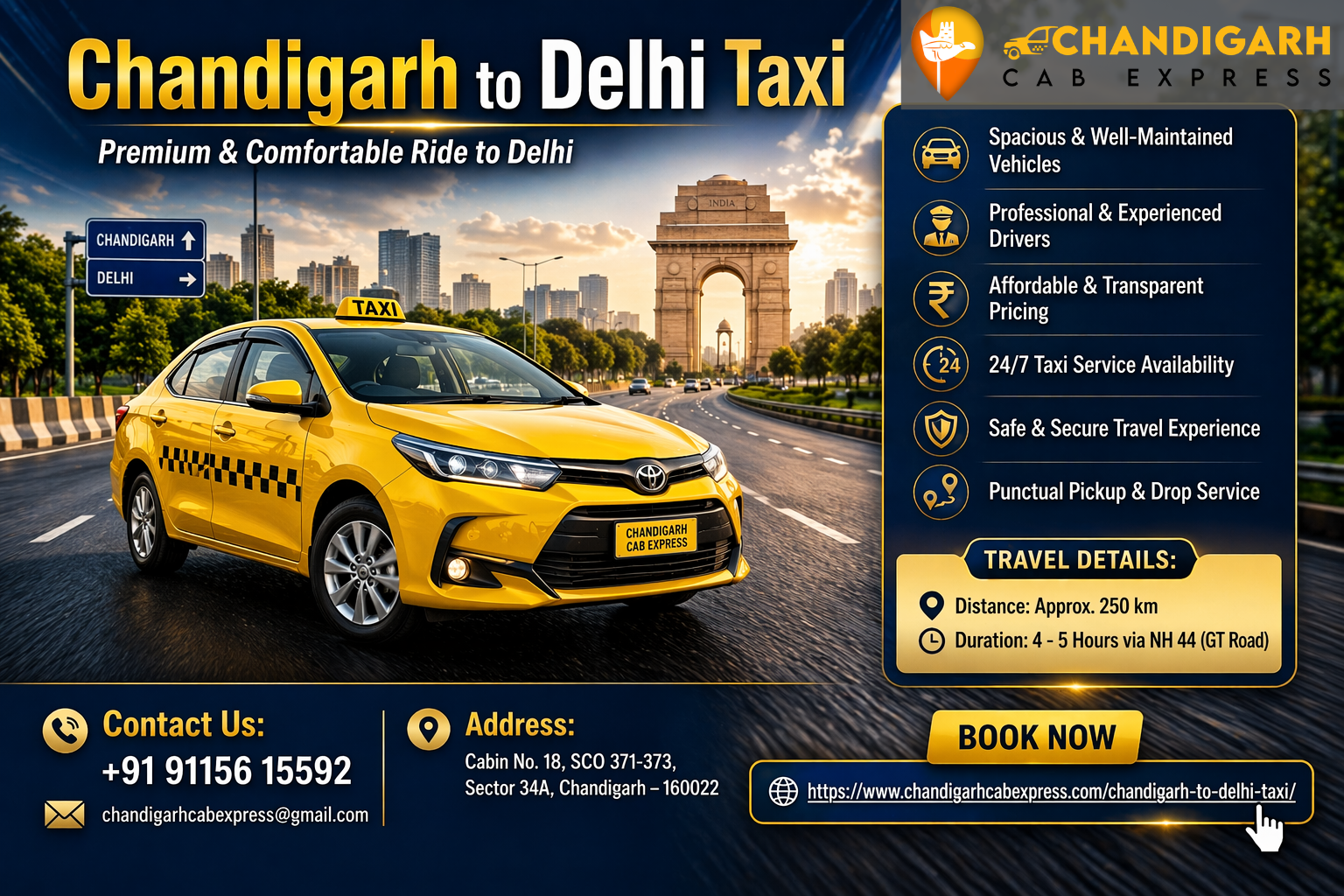 Chandigarh To Delhi Taxi Service One Way