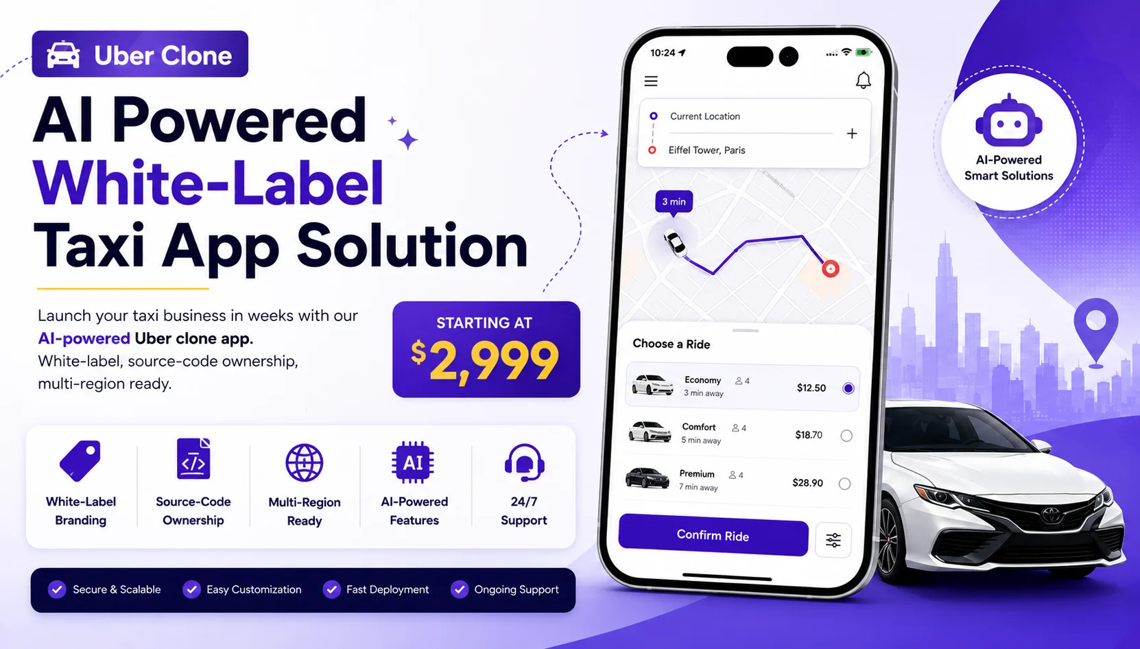 Uber Clone | AI Powered White-Label Taxi App Solution
