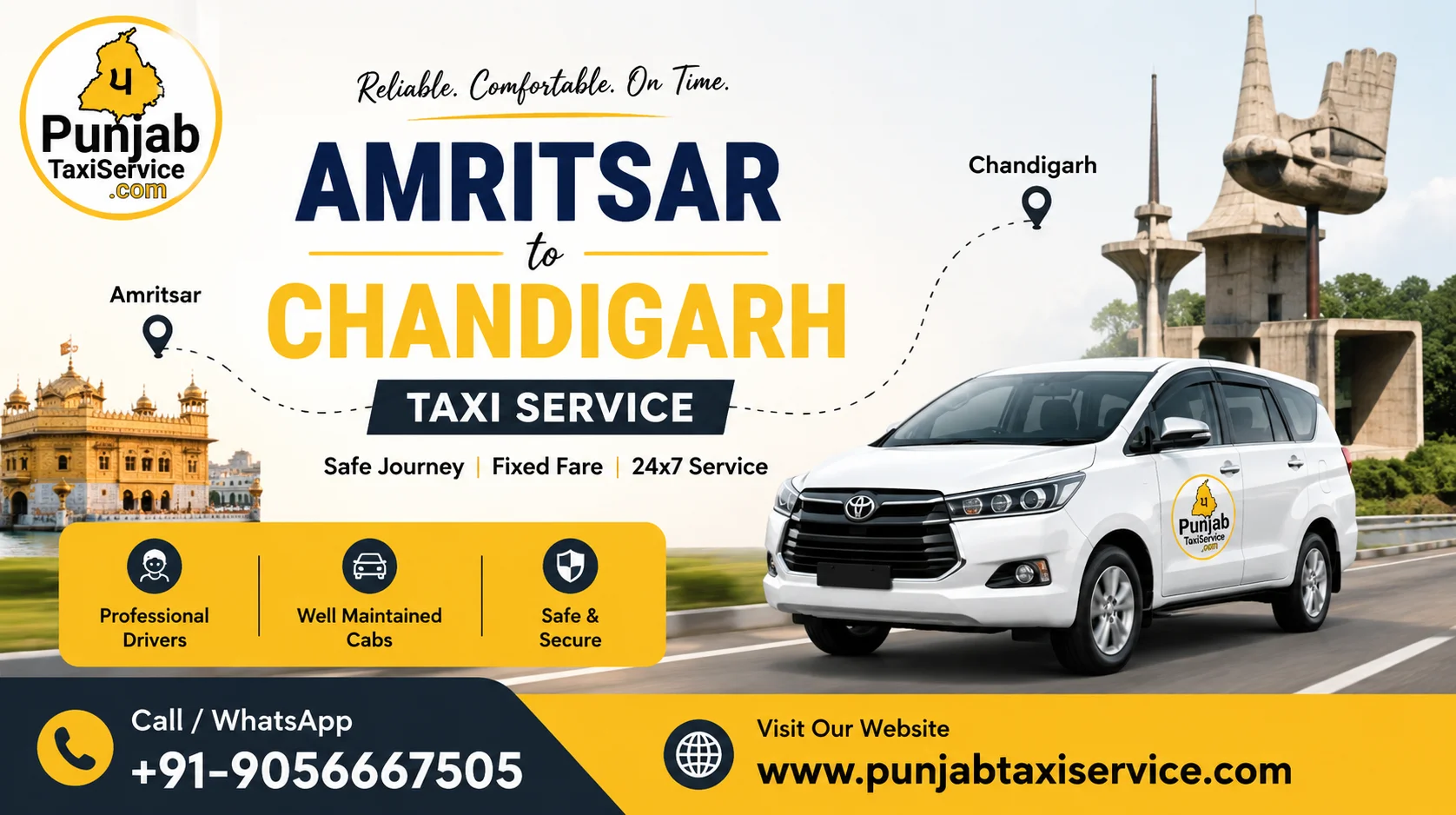 Amritsar to Chandigarh Taxi Service: Comfortable, Reliable, and Affordable Rides with Punjab Taxi Service