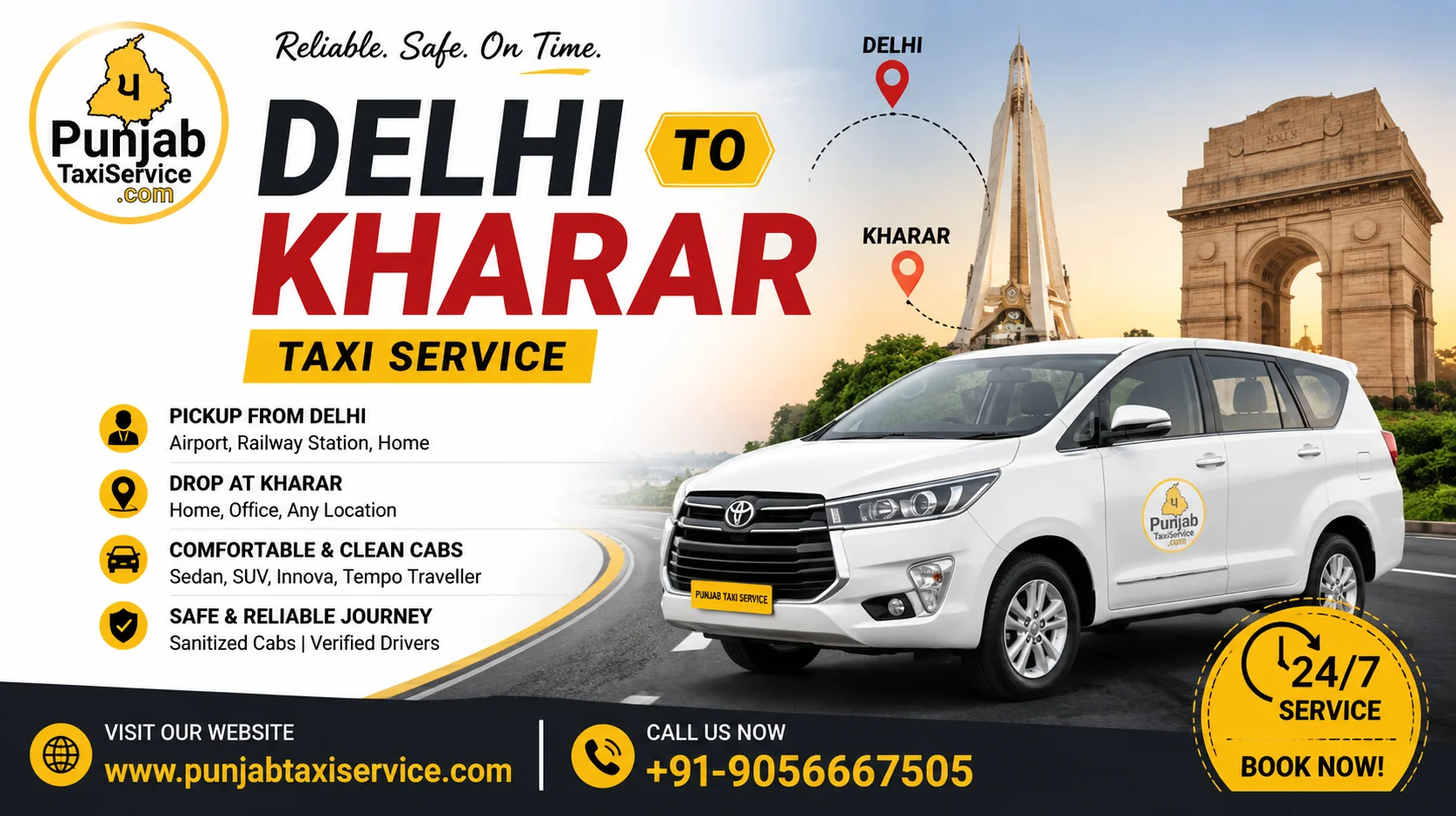 Delhi to Kharar Taxi Service | Punjab Taxi Service – Reliable, Affordable & On-Time Cabs