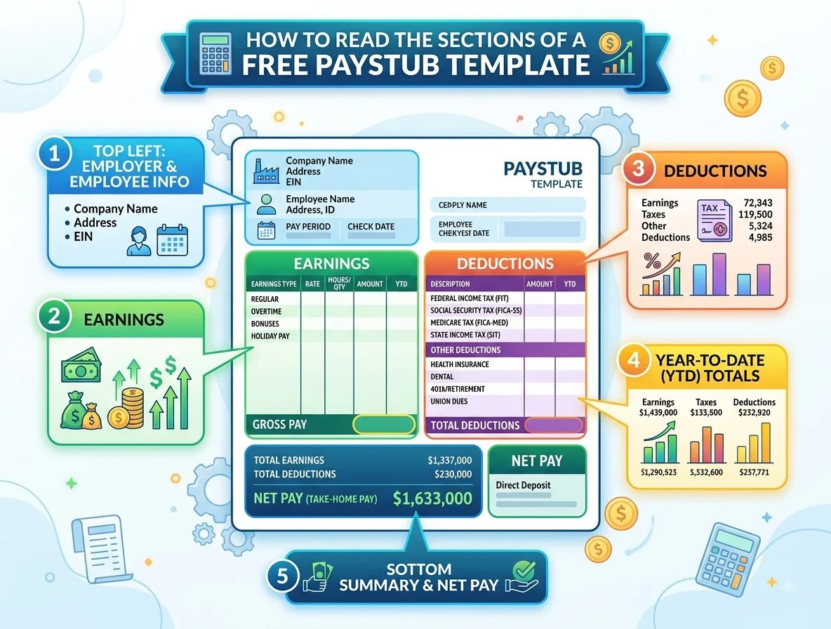 How to Read the Sections of a Free Paystub Template