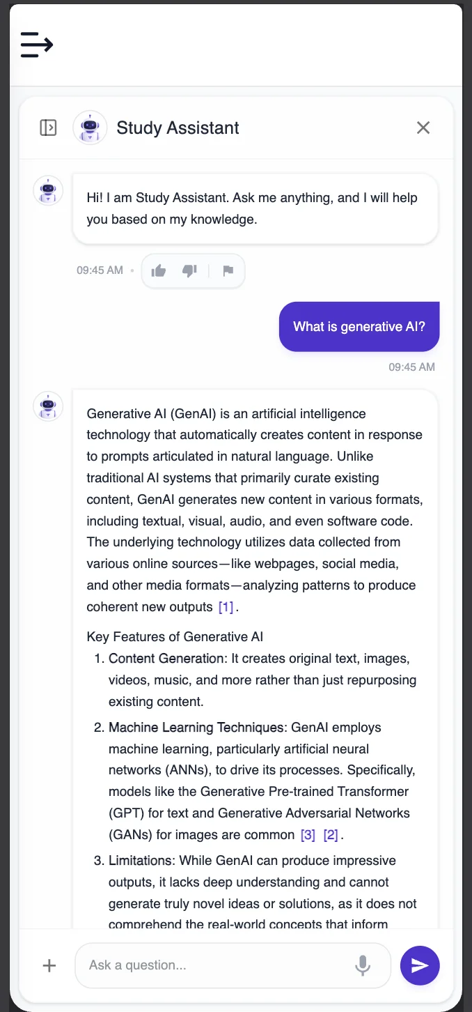 Figure 6: Participant interacting with the Study Assistant (Research Chatbot) on Terapage through a mobile web browser.