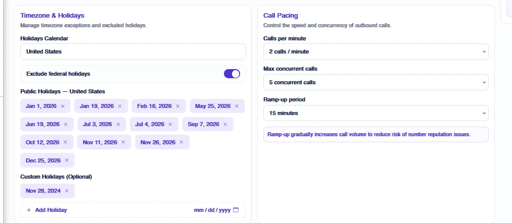 Figure 9: Terapage CATI makes global call scheduling easier by accounting for different time zones and holidays across countries, helping researchers plan interviews at the right time for each region.