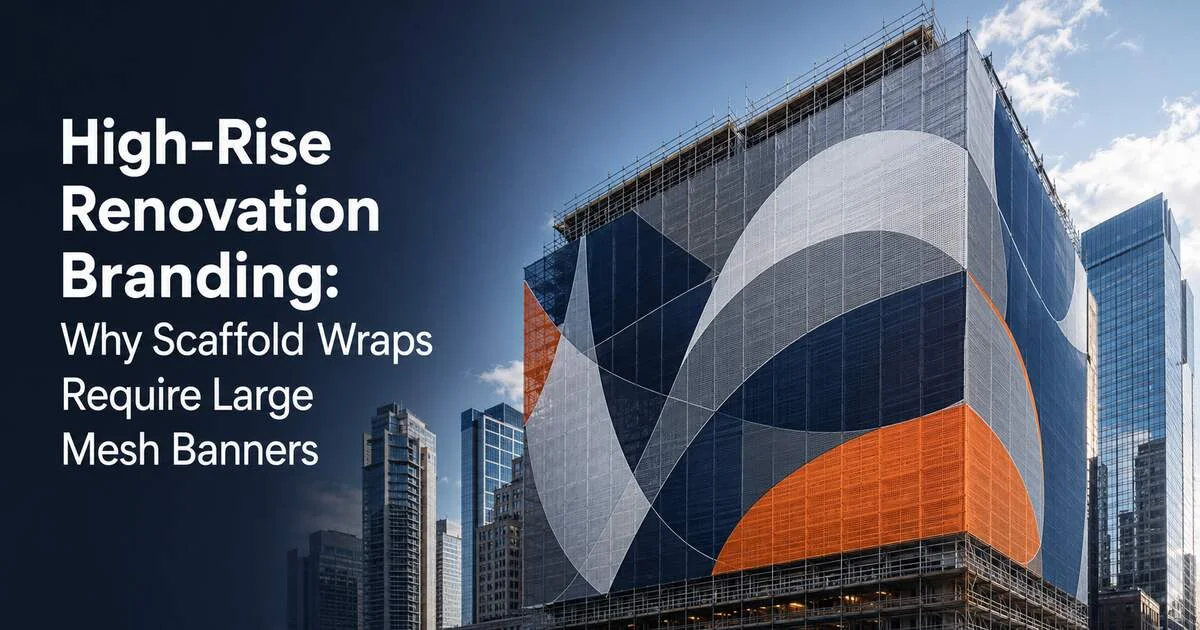 High-Rise Renovation Branding: Why Scaffold Wraps Require Large Mesh Banners