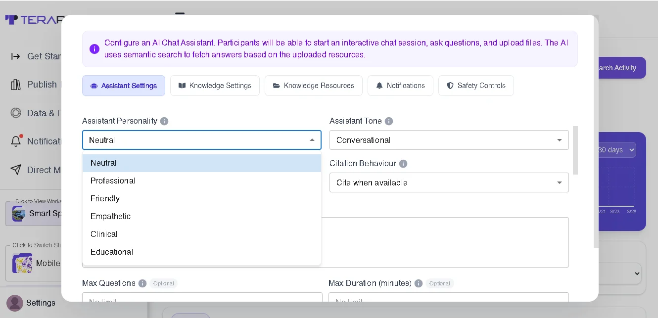 Figure 4: Researchers can configure the AI Chat Assistant's personality according to the study requirements.