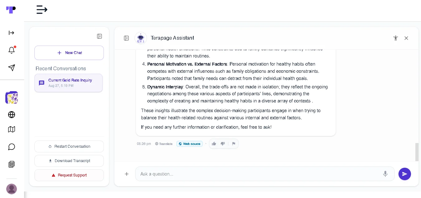 Figure 9: AI Chat Assistant highlights web sources during conversations, allowing both researchers and participants to verify information and trace responses back to their original sources.