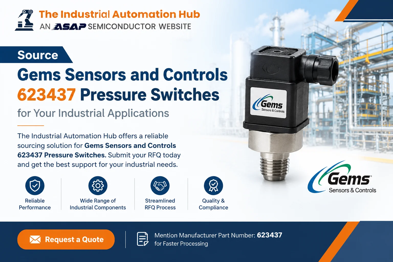 Source Gems Sensors and Controls 623437 Pressure Switches for Industrial Applications