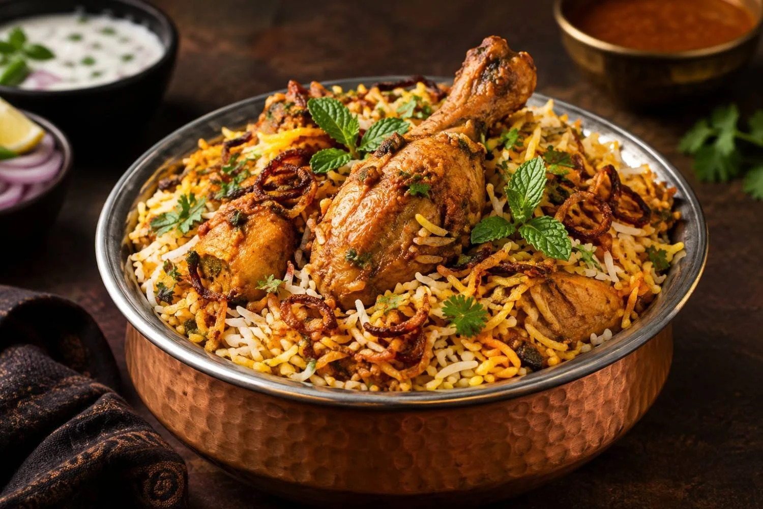 Hyderabadi Chicken Biryani at an Indian Cuisine Restaurant