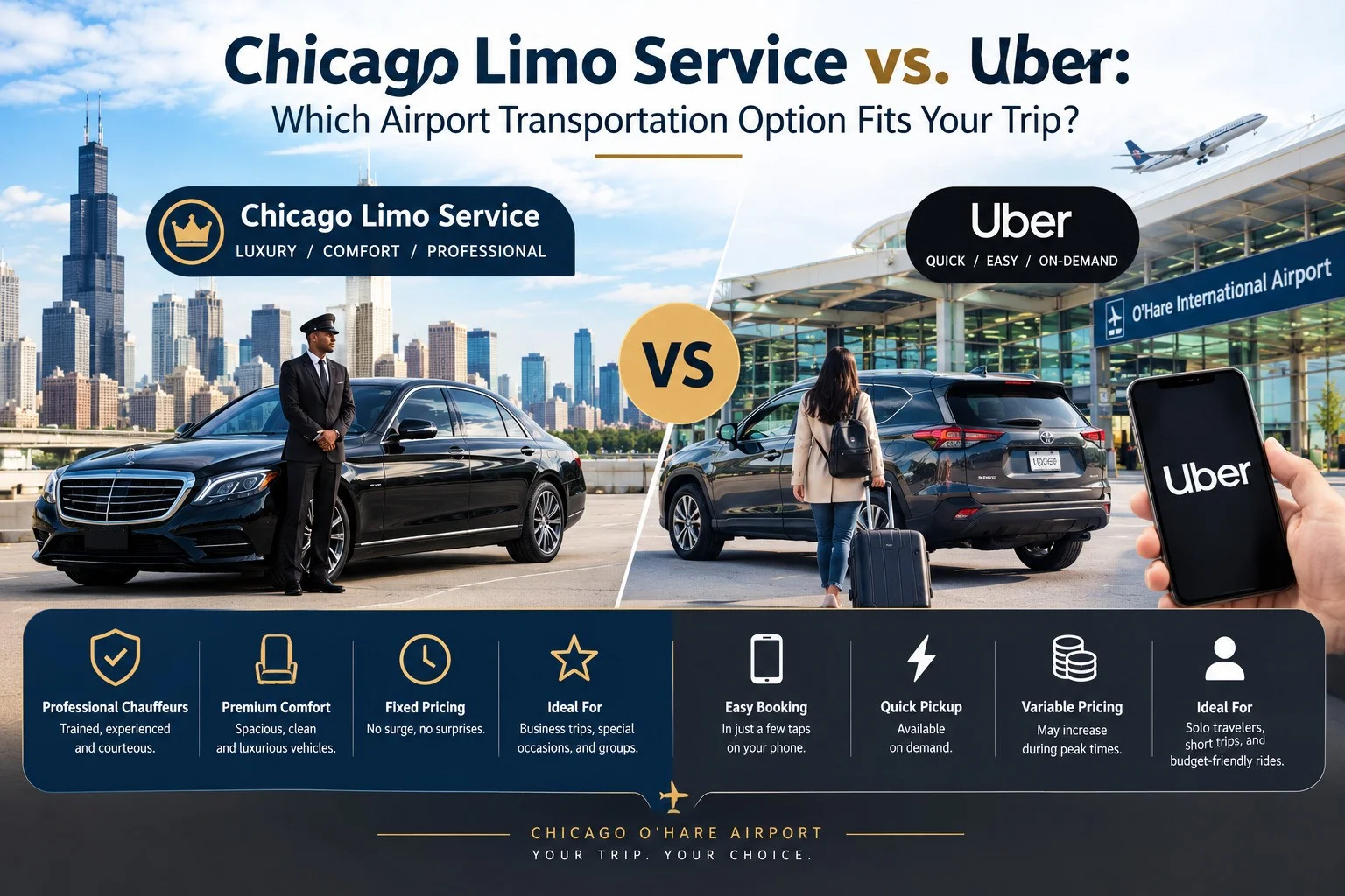Chicago Limo Service vs. Uber: Which Airport Transportation Option Fits Your Trip?