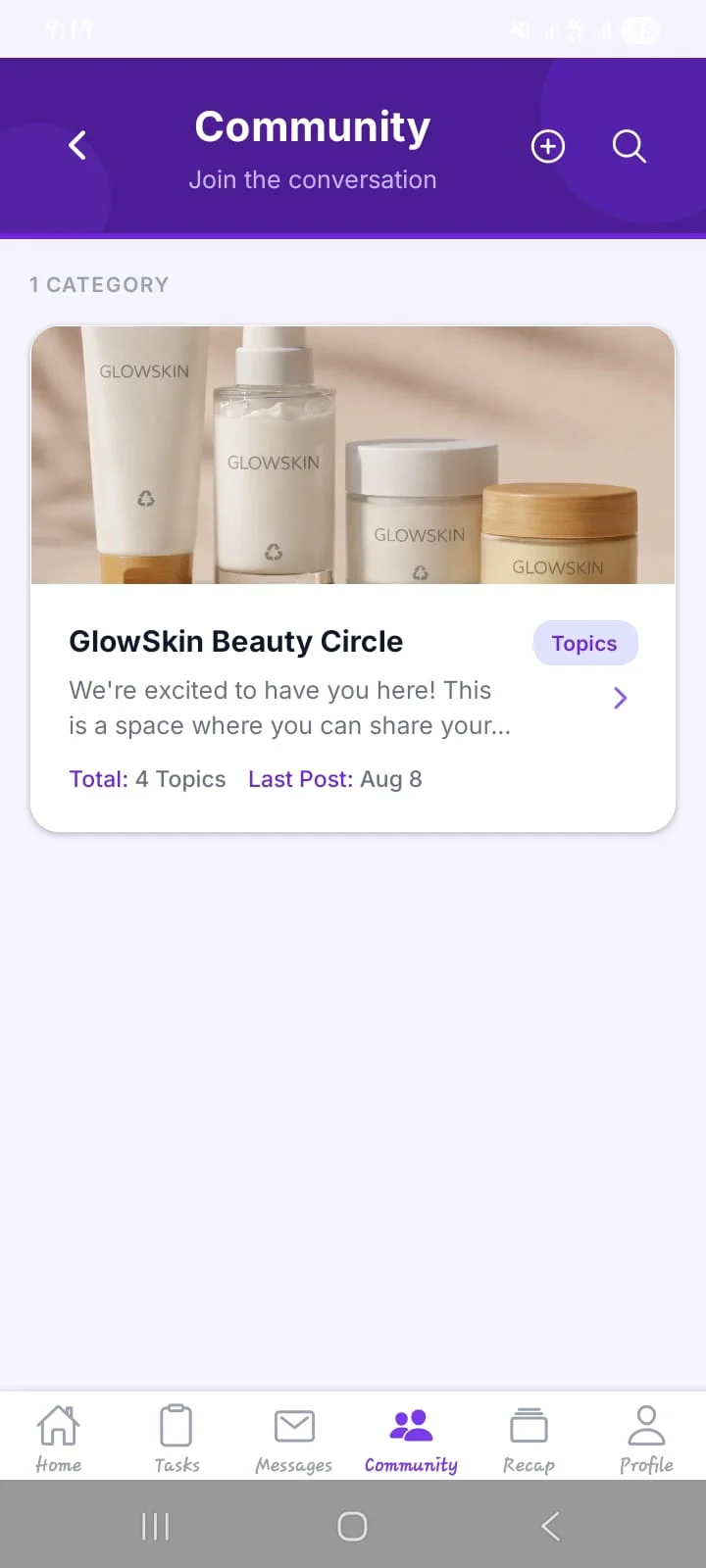  Figure 16: Community members browse discussion categories in the Terapage mobile app.