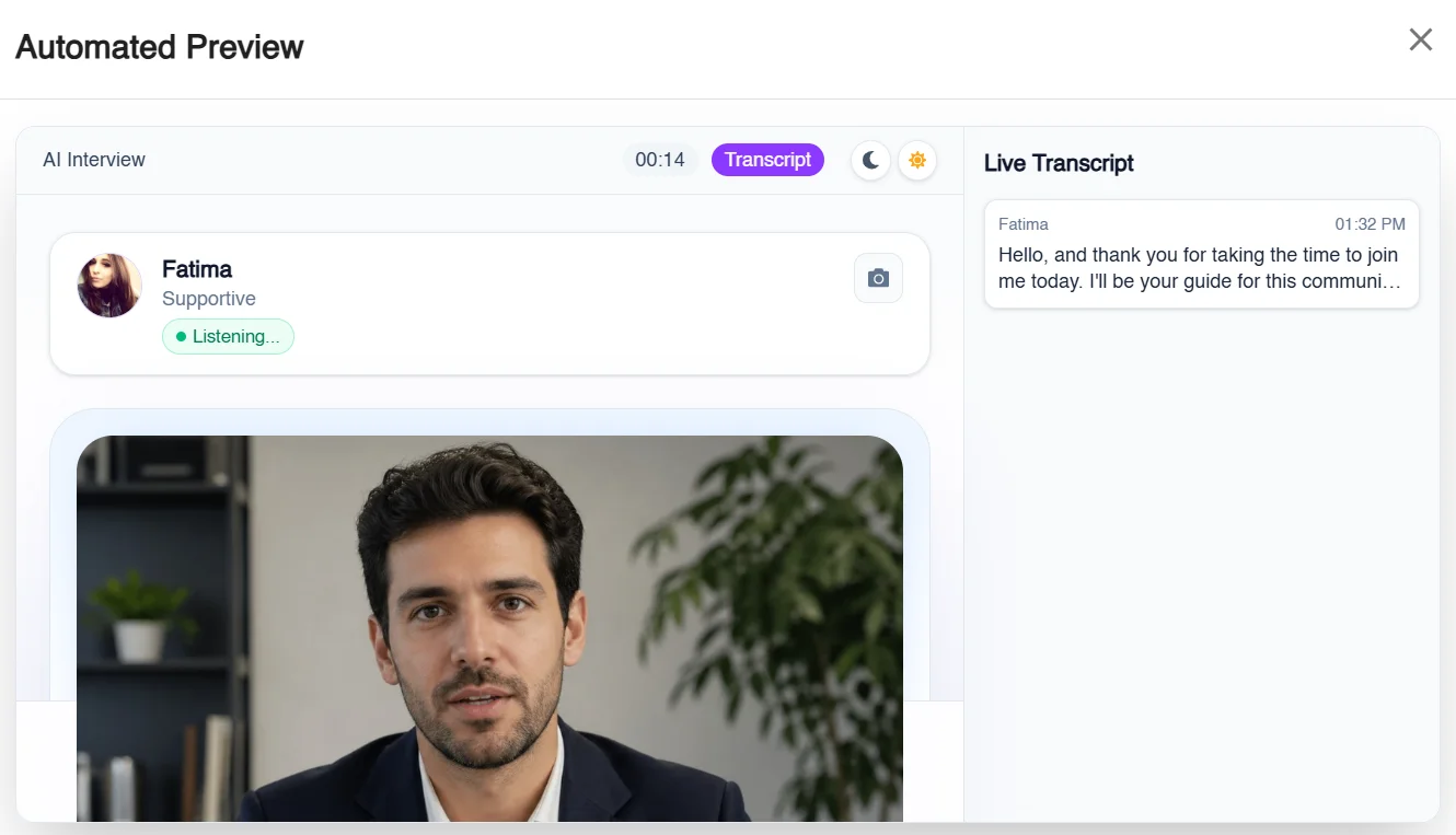  Figure 7: Recruiters preview a video-based AI-moderated interview on Terapage before it goes live.