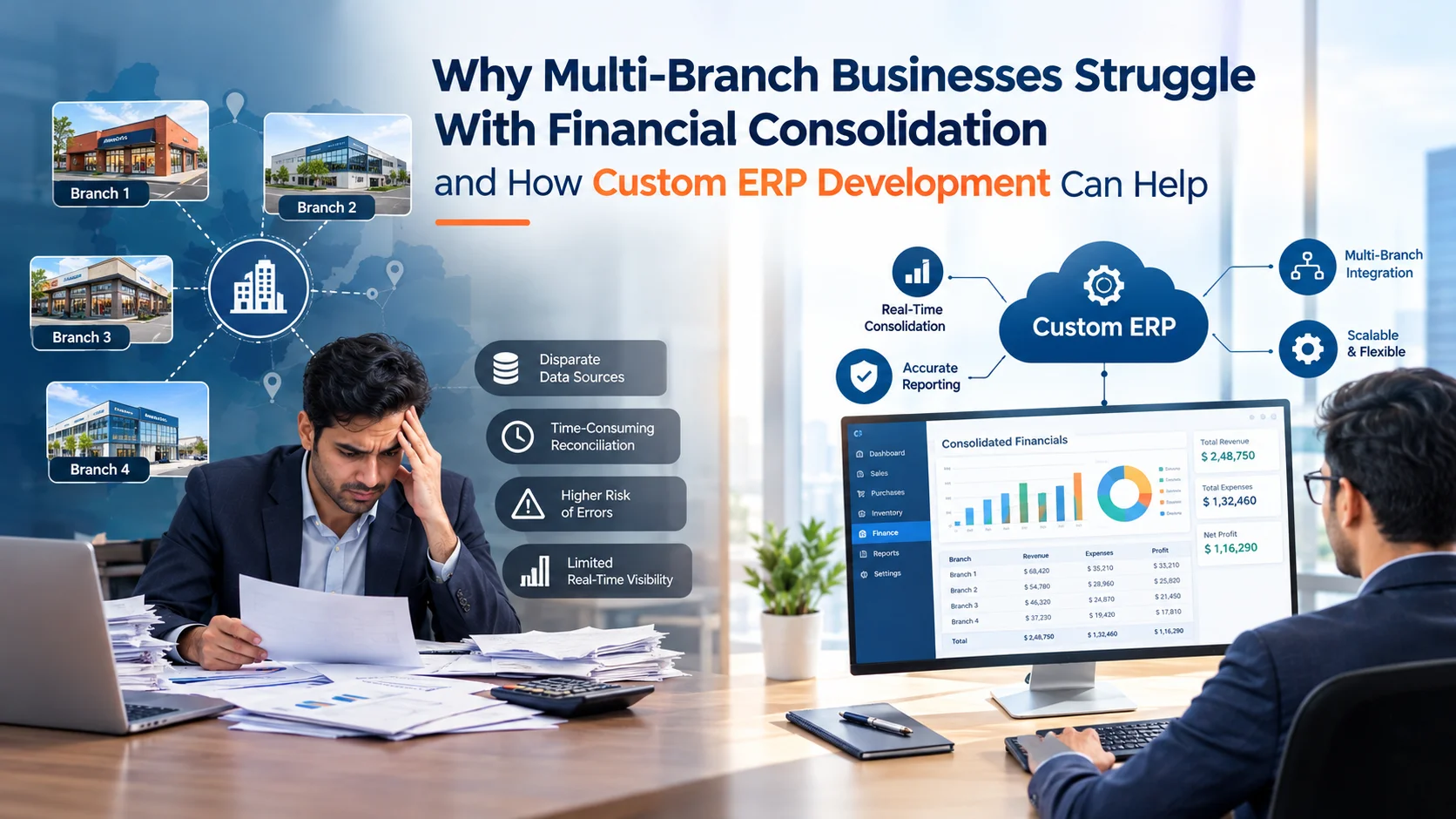 Why Multi-Branch Businesses Struggle With Financial Consolidation and How Custom ERP Development Can Help