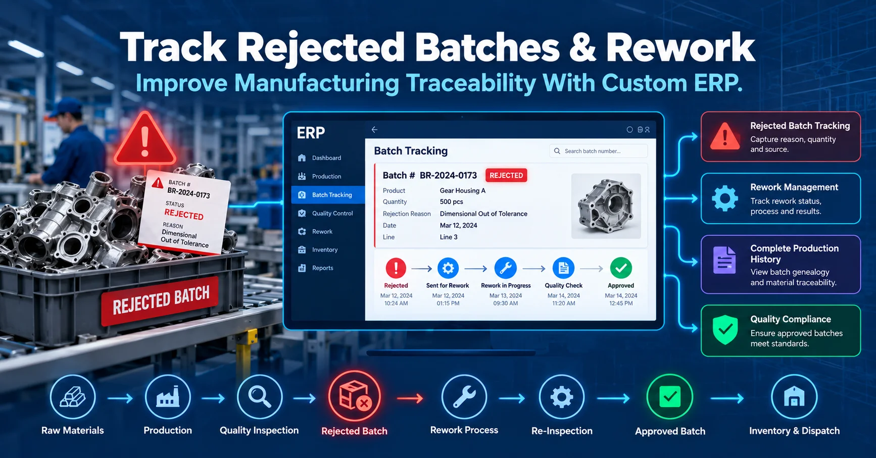Managing Rejected Batches and Production Rework: How Custom ERP Systems Improve Manufacturing Traceability