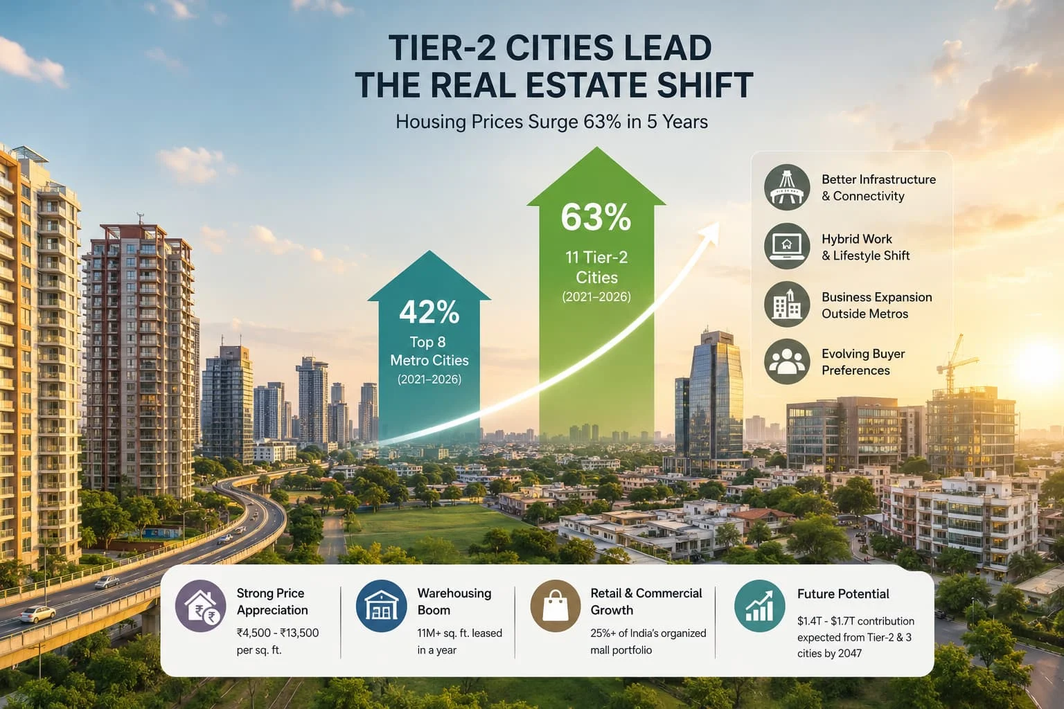 Housing Prices in Tier-2 Cities Surge 63% in 5 Years: A Major Real Estate Shift