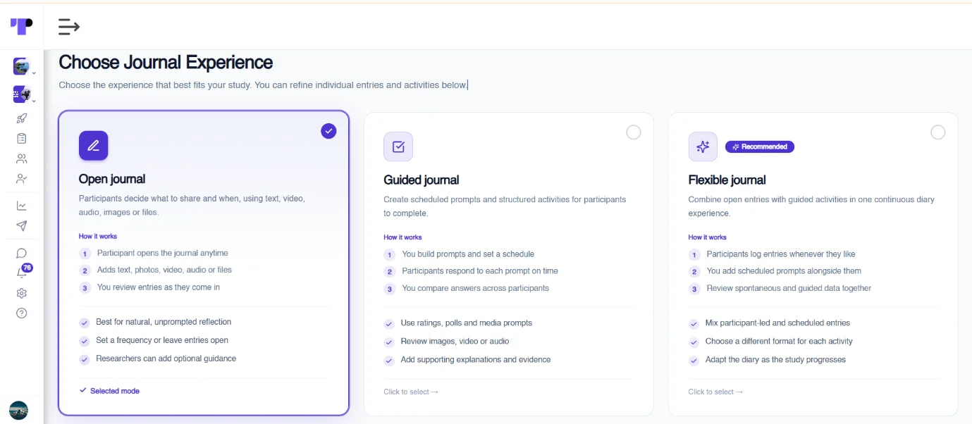 Figure 2: A researcher selecting the Open Journal activity in the Terapage workspace.