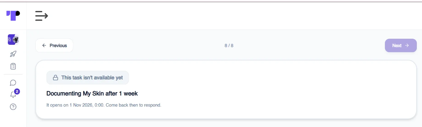 Figure 15: In a flexible journal activity on Terapage, participants complete certain tasks according to a researcher-defined daily schedule, rather than submitting entries whenever they choose.