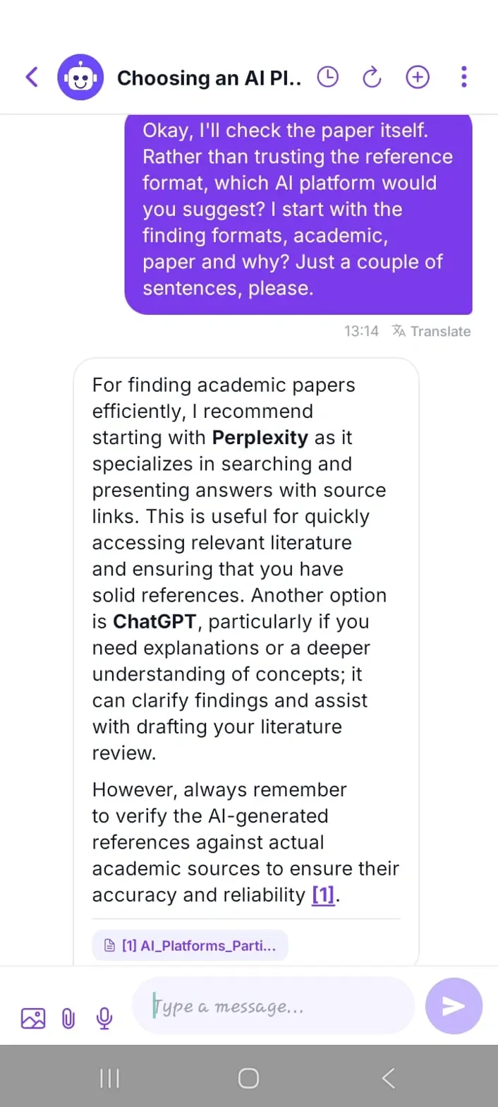 Figure 13: An AI study assistant giving a short answer with a citation to the study resource.