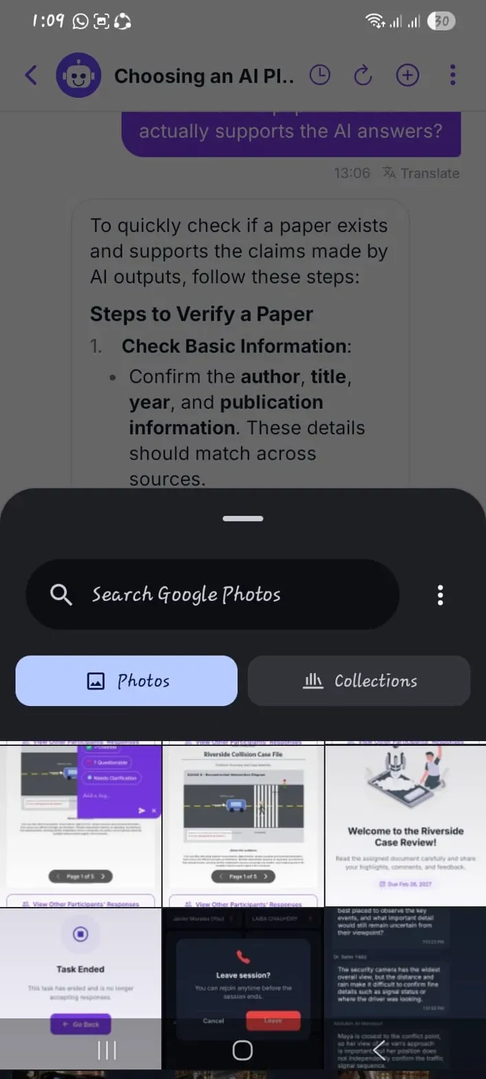 Figure 16: A participant attaching an image to the AI study assistant chat on mobile.